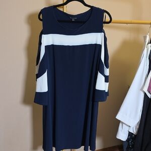 Nina Leonard Navy Shift Dress with White Accents
